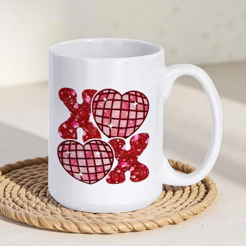 Tailorly White Ceramic 11 oz Mug - Xoxo Glittery Red Disco Balls And Shimmering Sequins Forming A Romantic Pattern Heart