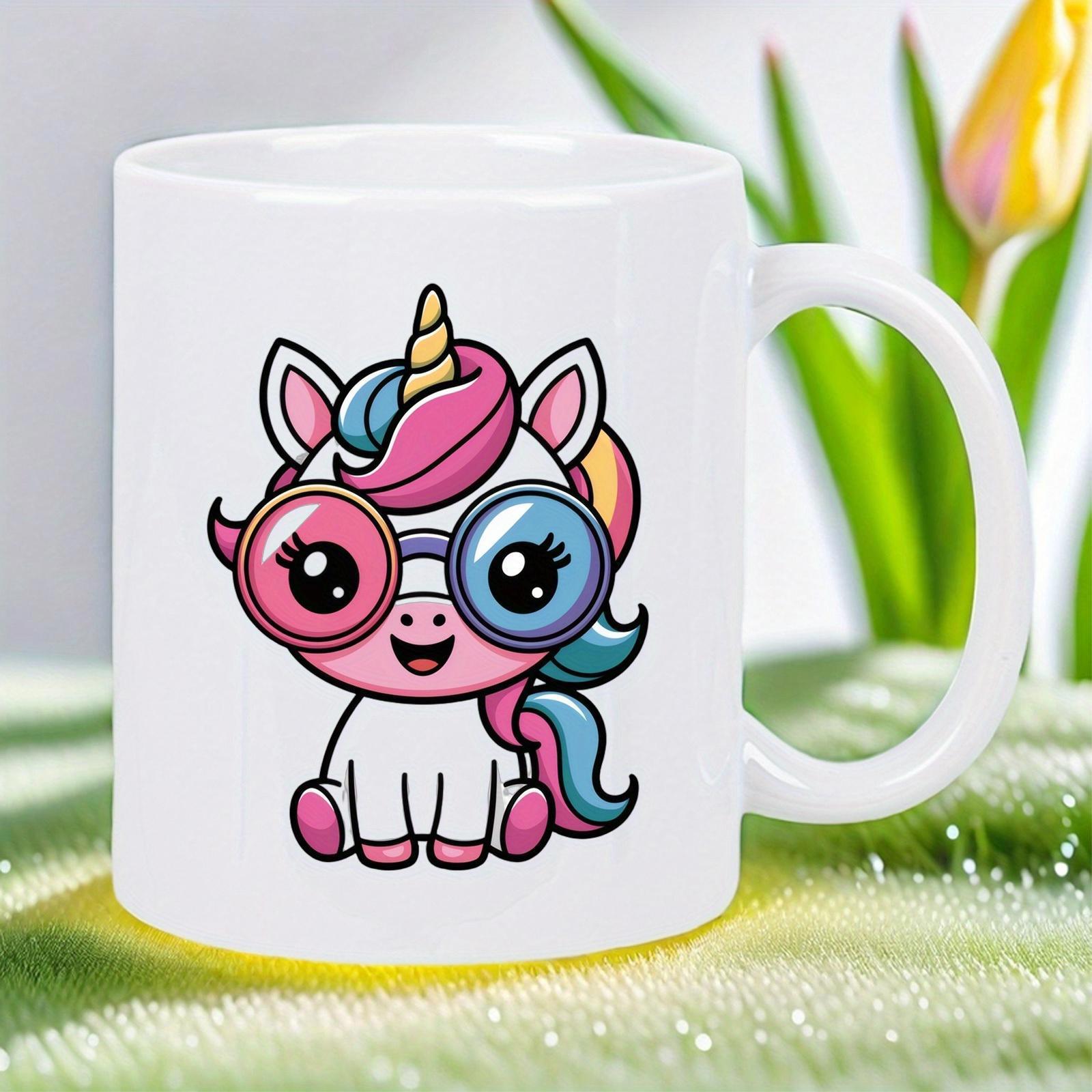 Tailorly White Ceramic 11 oz Mug - Cute Hand Drawn Style Mythical Creature Wearing Round Glasses Unicorn