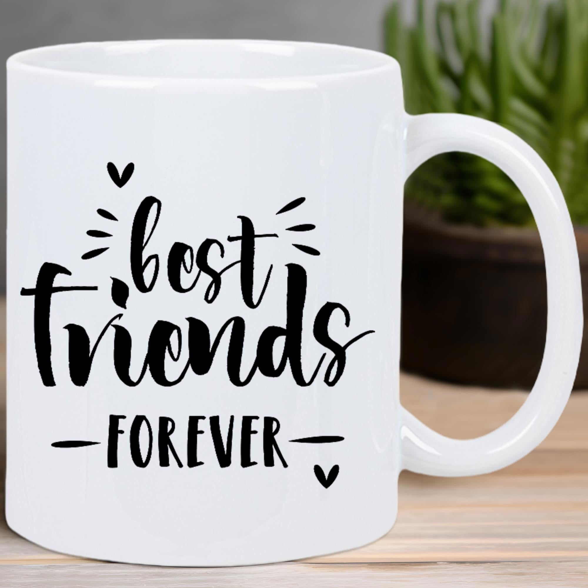 Tailorly White Ceramic 11 oz Mug - Best Friends Forever Minimalist Displaying Artistic Script And Small Heart Symbols Mug