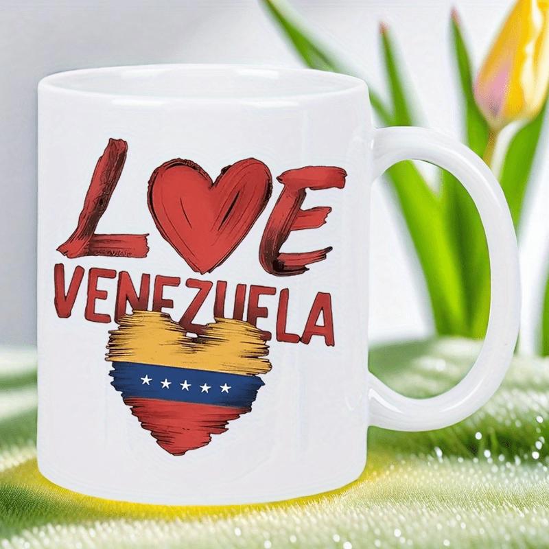 Tailorly White Ceramic 11 oz Mug - Love Venezuela Vibrant Red Heart With Venezuelan Flag Colors And Stars Mug