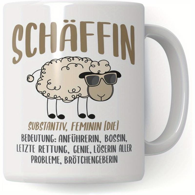 Tailorly White Ceramic 11 oz Mug - Cartoon Sheep Wearing Cool Black Sunglasses On Plain Background Sheep