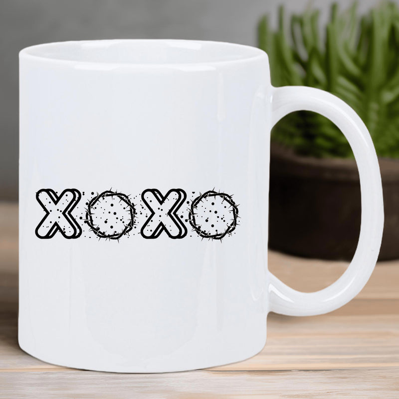 Tailorly White Ceramic 11 oz Mug - Xoxo Playful Hand Drawn Letters Combined With Delicious Looking Textured Round Cookie
