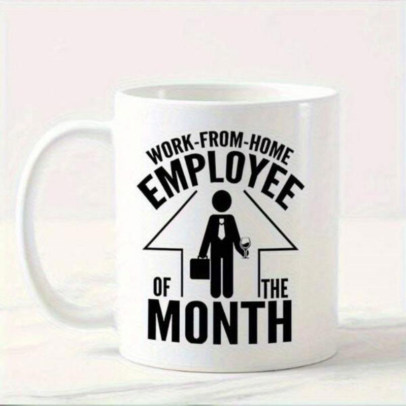 Tailorly White Ceramic 11 oz Mug - Work From Home Employee Of The Month Professional Office Figure Standing Inside Large Upward Arrow Holding Briefcase Employee
