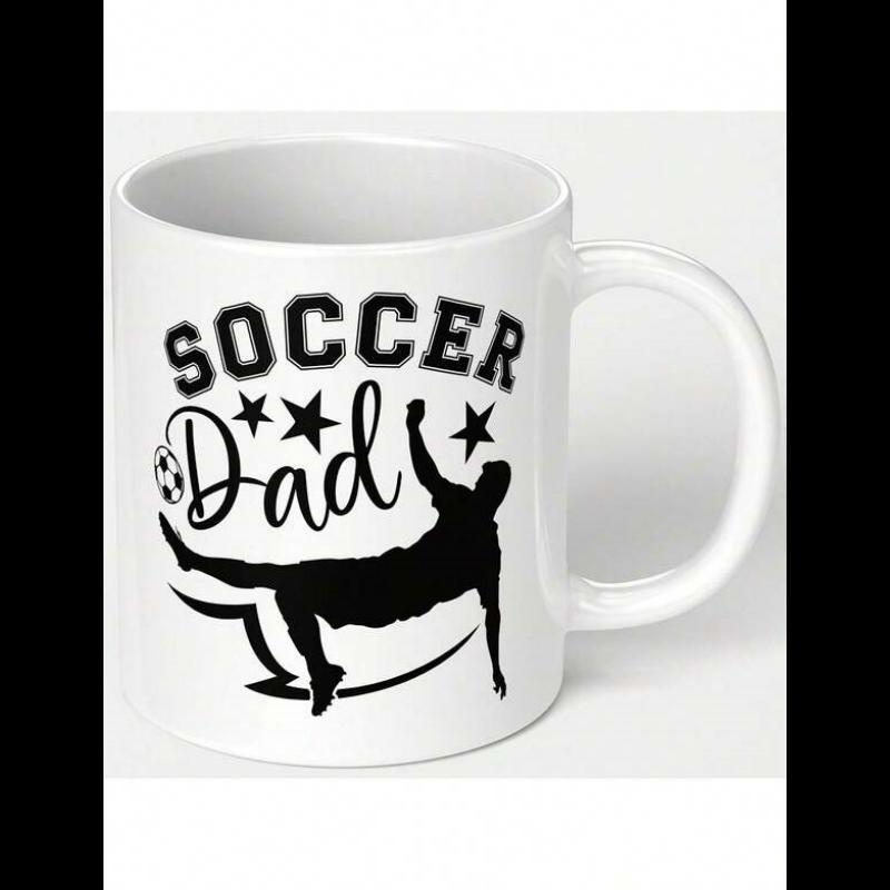 Tailorly White Ceramic 11 oz Mug - Soccer Dad Silhouette Athlete Mid Air Dynamic Kick Among Stars And Soccer Ball Player