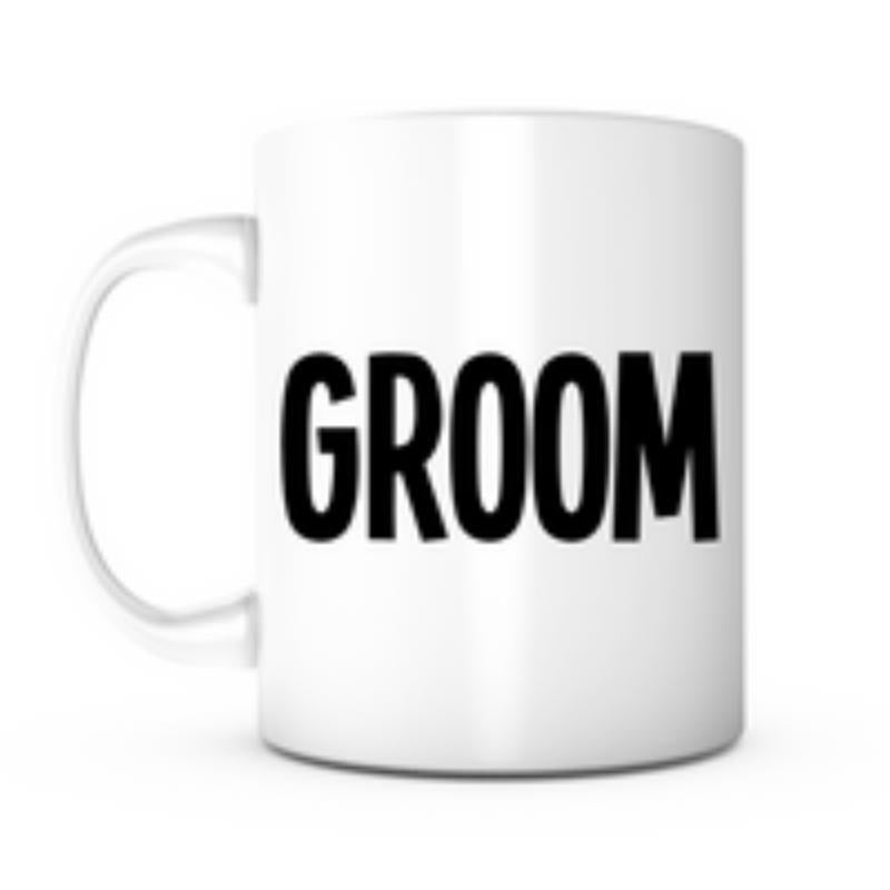 Tailorly White Ceramic 11 oz Mug - Groom Simple Minimalist White Ceramic Style With Bold Black Block Lettering Mug