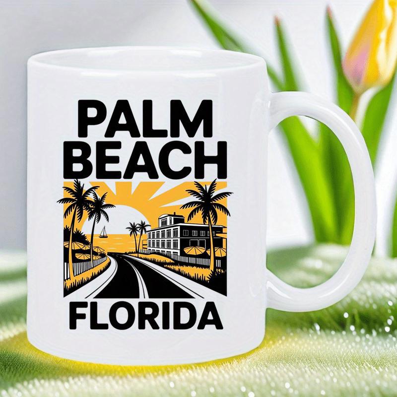 Tailorly White Ceramic 11 oz Mug - Palm Beach Florida Scenic Coastal Road Winding Through Silhouette Palm Trees Landscape