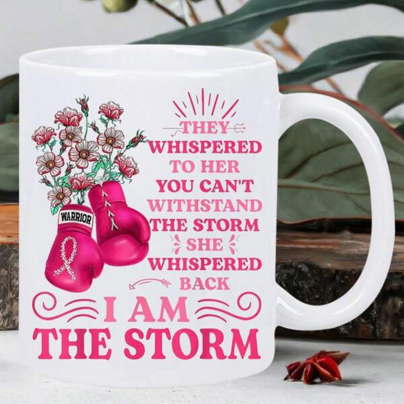 Tailorly White Ceramic 11 oz Mug - They Whispered To Her You Cant Withstand The Storm She Whispered Back I Am The Storm Floral Bouquet Emerging From Vibrant Pink