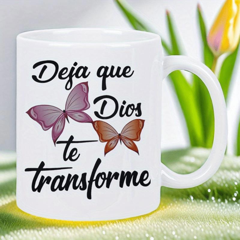 Tailorly White Ceramic 11 oz Mug - Graceful Flying Pair Of Insects With Colorful Decorative Painted Wings Butterfly