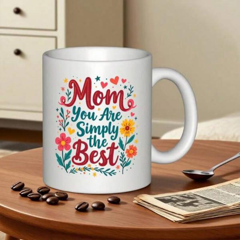 Tailorly White Ceramic 11 oz Mug - Mom You Are Simply The Best Vibrant Blooming Flowers With Delicate Red Hearts And Decorative Green Leaves Flower