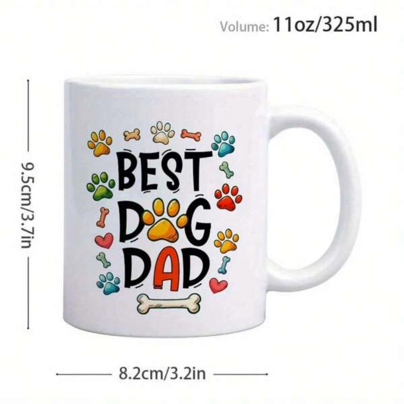 Tailorly White Ceramic 11 oz Mug - Best Dog Dad Colorful Paw Prints And Small Bones Surrounding Centered Bold Typography Mug