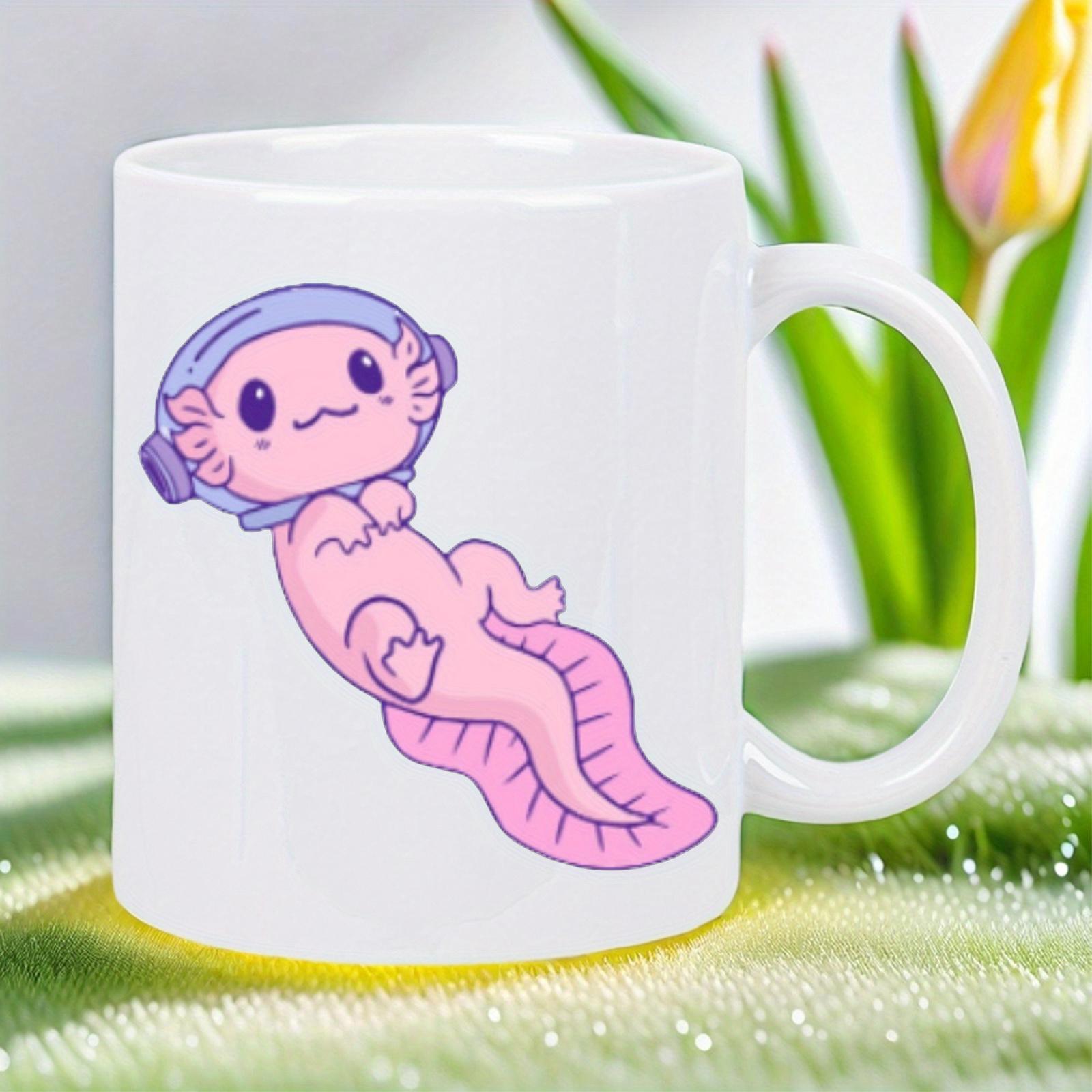 Tailorly White Ceramic 11 oz Mug - Charming Pink Space Explorer Floating Gracefully Wearing A Round Astronaut Helmet Axolotl