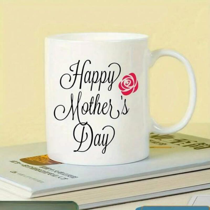 Tailorly White Ceramic 11 oz Mug - Happy Mother's Day Elegant Red Rose Bud Blooming With Artistic Script On Ceramic Rose