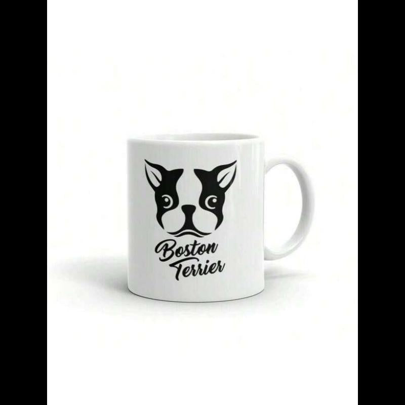 Tailorly White Ceramic 11 oz Mug - Boston Terrier Minimalist Black And White Artistic Sketch Featuring A Loyal Cute Terrier