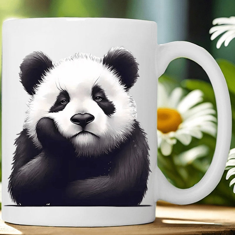 Tailorly White Ceramic 11 oz Mug - Adorable Fluffy Giant With Thoughtful Expression Resting On Paws Panda