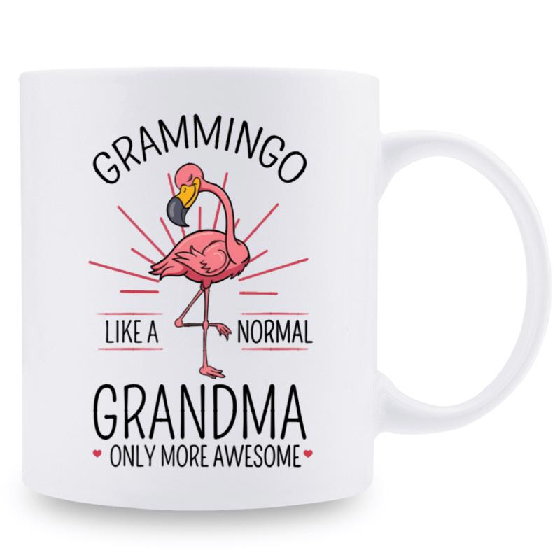 Tailorly White Ceramic 11 oz Mug - Grammingo Like A Normal Grandma Only More Awesome Elegant Pink Flamingo Standing Gracefully Before A Radiant Linear Sunburst