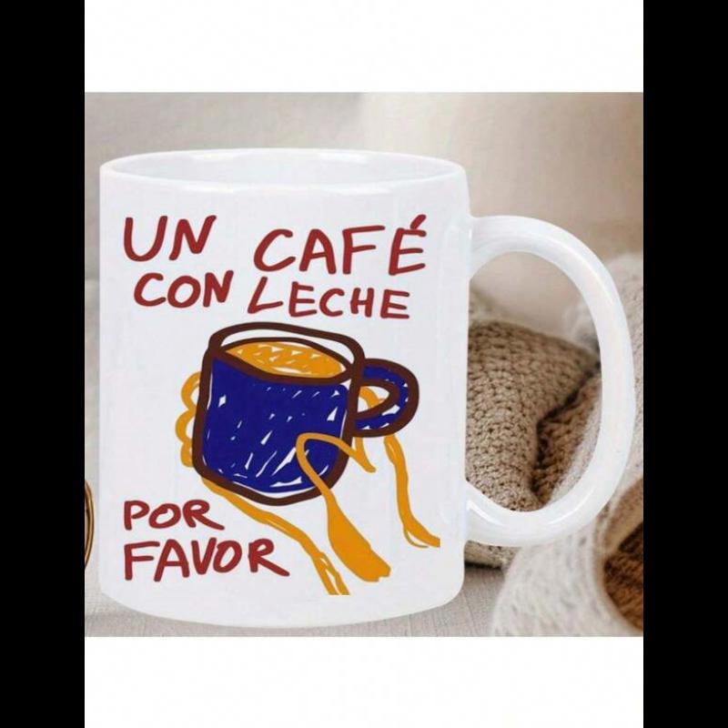 Tailorly White Ceramic 11 oz Mug - Vibrant Blue Hand Drawn Container With Artistic Yellow Steam Elements Mug