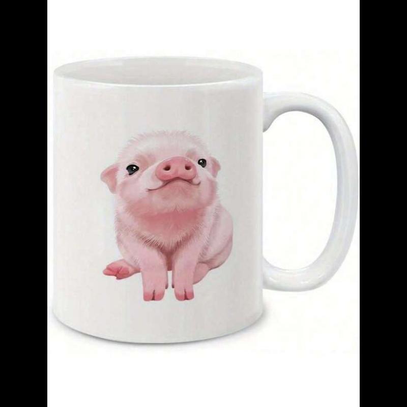 Tailorly White Ceramic 11 oz Mug - Adorable Pink Baby Animal Sitting Gracefully With A Tiny Smile Piglet