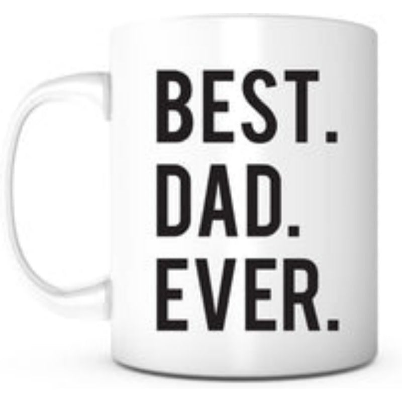 Tailorly White Ceramic 11 oz Mug - Best Dad Ever Classic Minimalist White Ceramic Kitchenware With Bold Black Printed Vertical Typography Mug