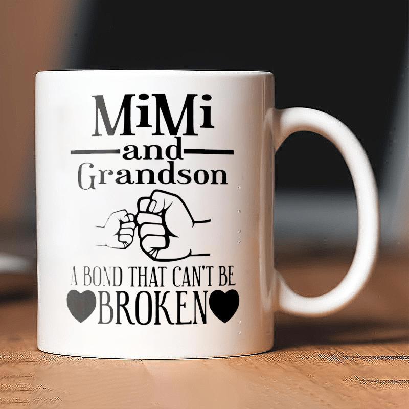 Tailorly White Ceramic 11 oz Mug - MiMi And Grandson A Bond That Cant Be Broken Two Fists Bumping Together Representing A Strong Sentimental Family Connection Fist