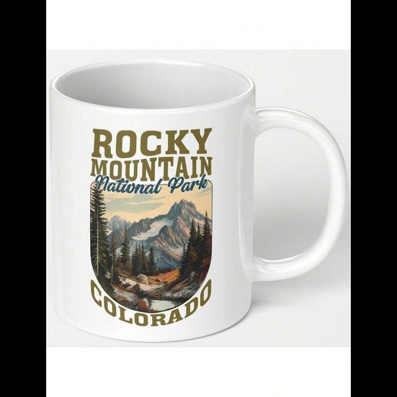 Tailorly White Ceramic 11 oz Mug - Rocky Mountain National Park Colorado Rustic Outdoor Landscape Featuring Pine Trees And Snowy Peak Mountain