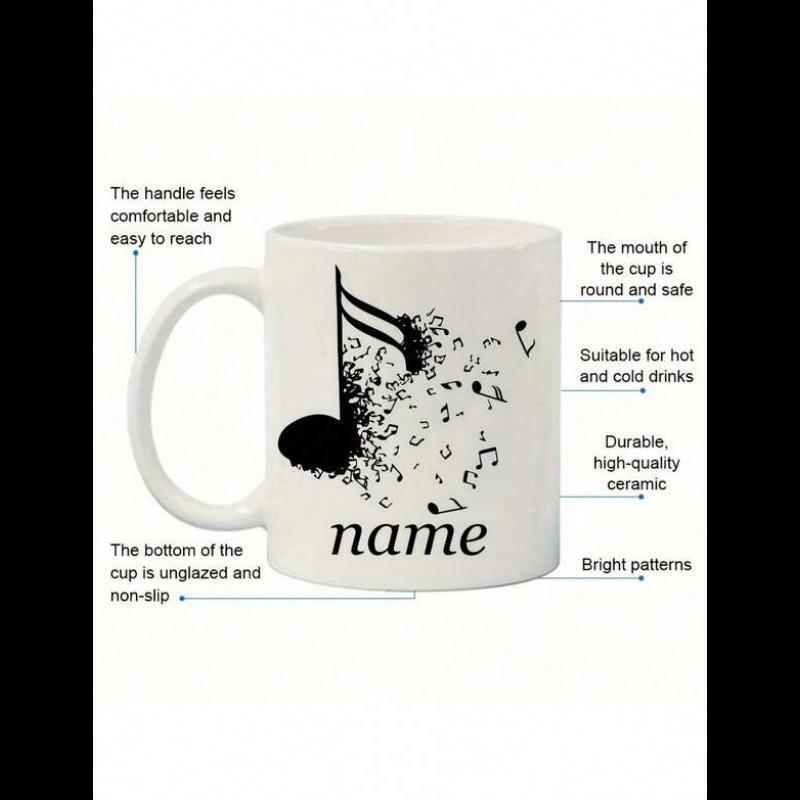 Tailorly White Ceramic 11 oz Mug - Name Elegantly Shattered Artistic Elements Creating A Rhythmic Melodic Visual Atmosphere Musical Note