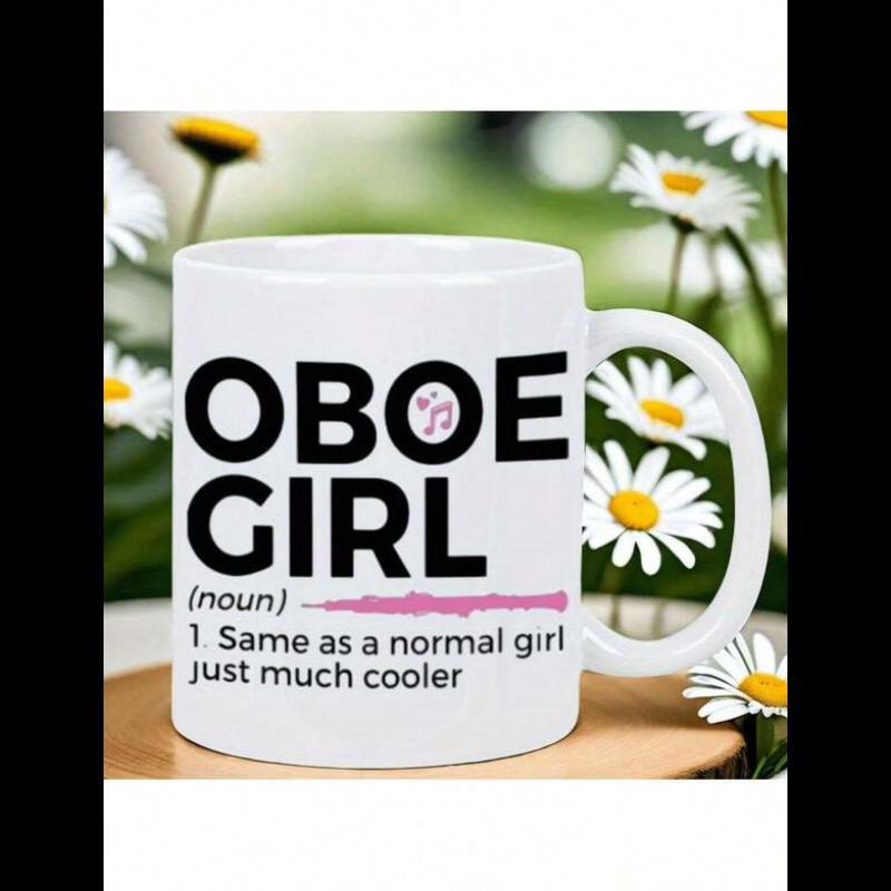 Tailorly White Ceramic 11 oz Mug - Oboe Girl Same As A Normal Girl Just Much Cooler Plain Ceramic Surface With Delicate Daisies Under Soft Sunlight On Wood Mug