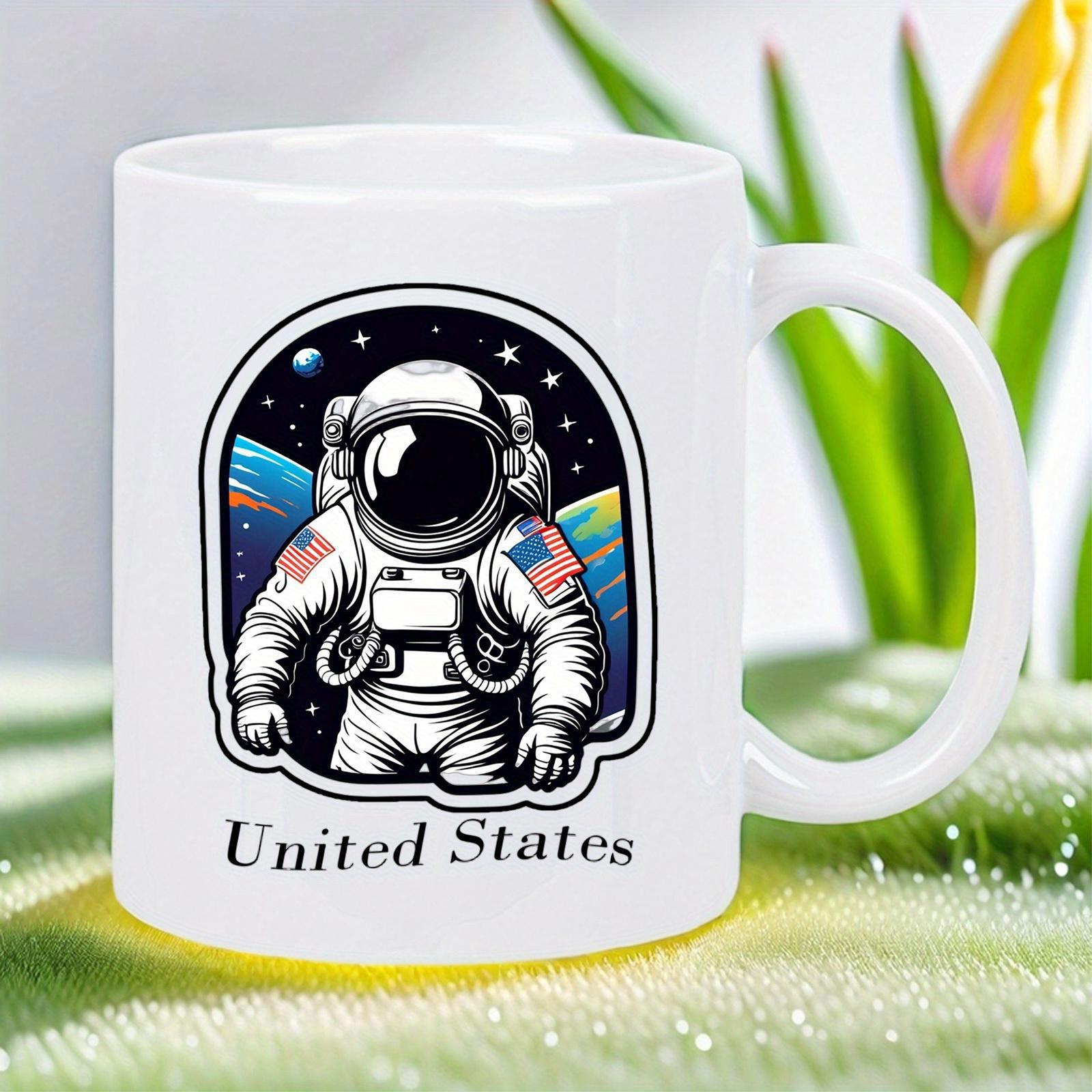 Tailorly White Ceramic 11 oz Mug - United States Brave Spaceman Floating Among Stars Near A Colorful Distant Planet Astronaut