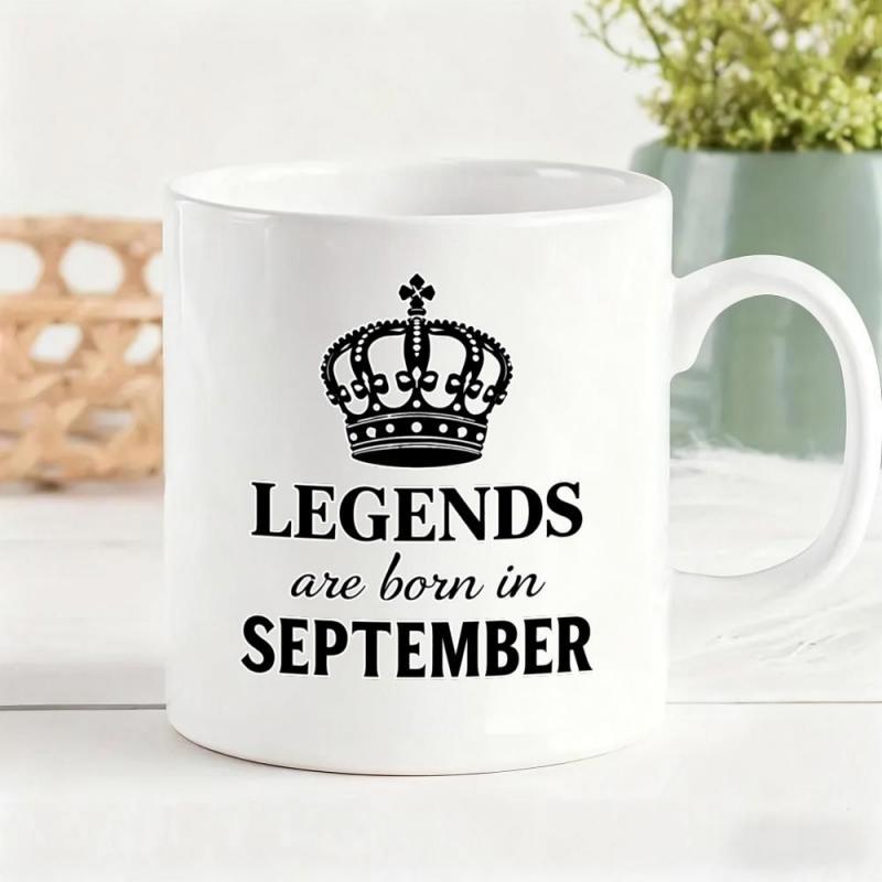 Tailorly White Ceramic 11 oz Mug - Legends Are Born In September Elegant Royal Crown Symbol With Bold Inspirational Script Crown