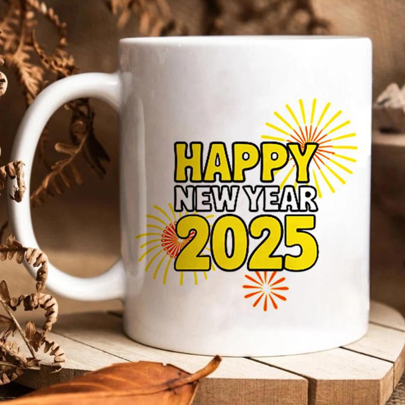Tailorly White Ceramic 11 oz Mug - Happy New Year 2025 Vibrant Festive Bursts With Glowing Light And Celebratory Energy Firework