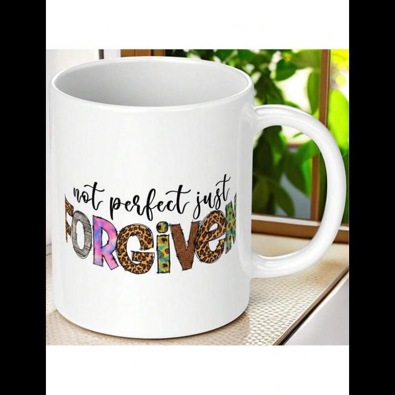 Tailorly White Ceramic 11 oz Mug - Not Perfect Just Forgiven Artistic Handwritten Script With Multi Patterned Fill Letters Typography