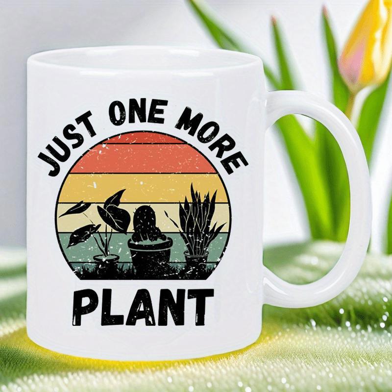 Tailorly White Ceramic 11 oz Mug - Just One More Plant Retro Sunset Backdrop With Various Potted Succulent And Cactus Silhouettes Plant
