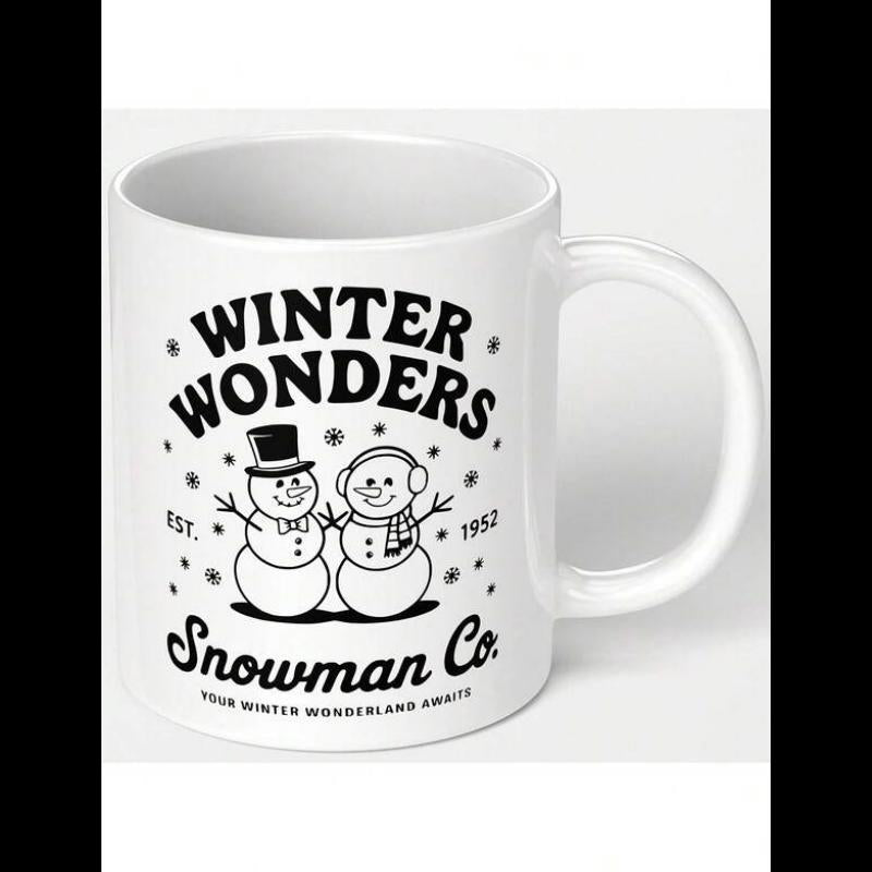 Tailorly White Ceramic 11 oz Mug - Winter Wonders Snowman Co Est 1952 Pure Winter Wonderland Spirit Charming Vintage Style Illustrating Two Friendly Characters