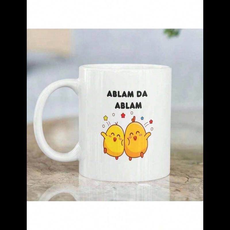 Tailorly White Ceramic 11 oz Mug - Two Adorable Dancing Yellow Birds Among Colorful Confetti Chicks