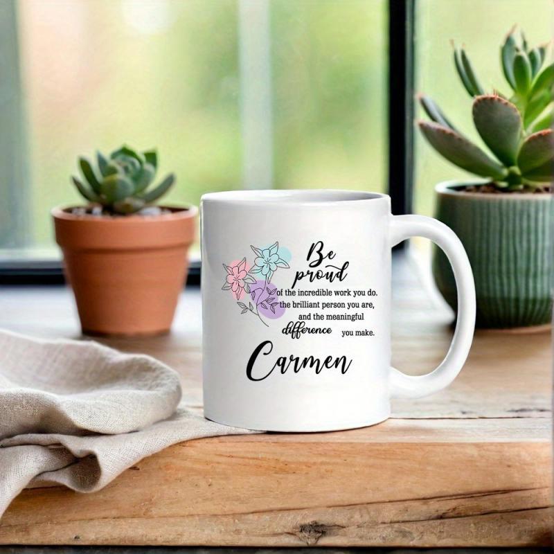 Tailorly White Ceramic 11 oz Mug - Be Proud Of The Incredible Work You Do Carmen Artistic Colorful Hand Drawn Line Style Floating Star Shapes Stars