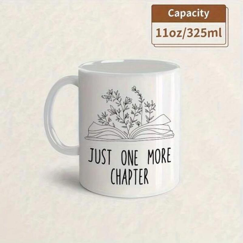 Tailorly White Ceramic 11 oz Mug - Just One More Chapter Elegant Line Art Illustration Featuring Growing Wildflowers And Delicate Greenery Book