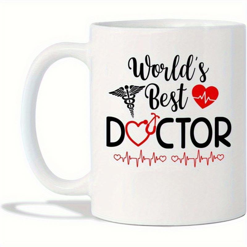 Tailorly White Ceramic 11 oz Mug - Worlds Best Doctor Classic Medical Caduceus With Vibrant Red Heart And Stethoscope Heartbeat Doctor