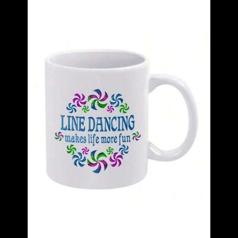 Tailorly White Ceramic 11 oz Mug - Line Dancing Makes Life More Fun Colorful Swirl Patterns Arranged In A Circular Decorative Frame Mug