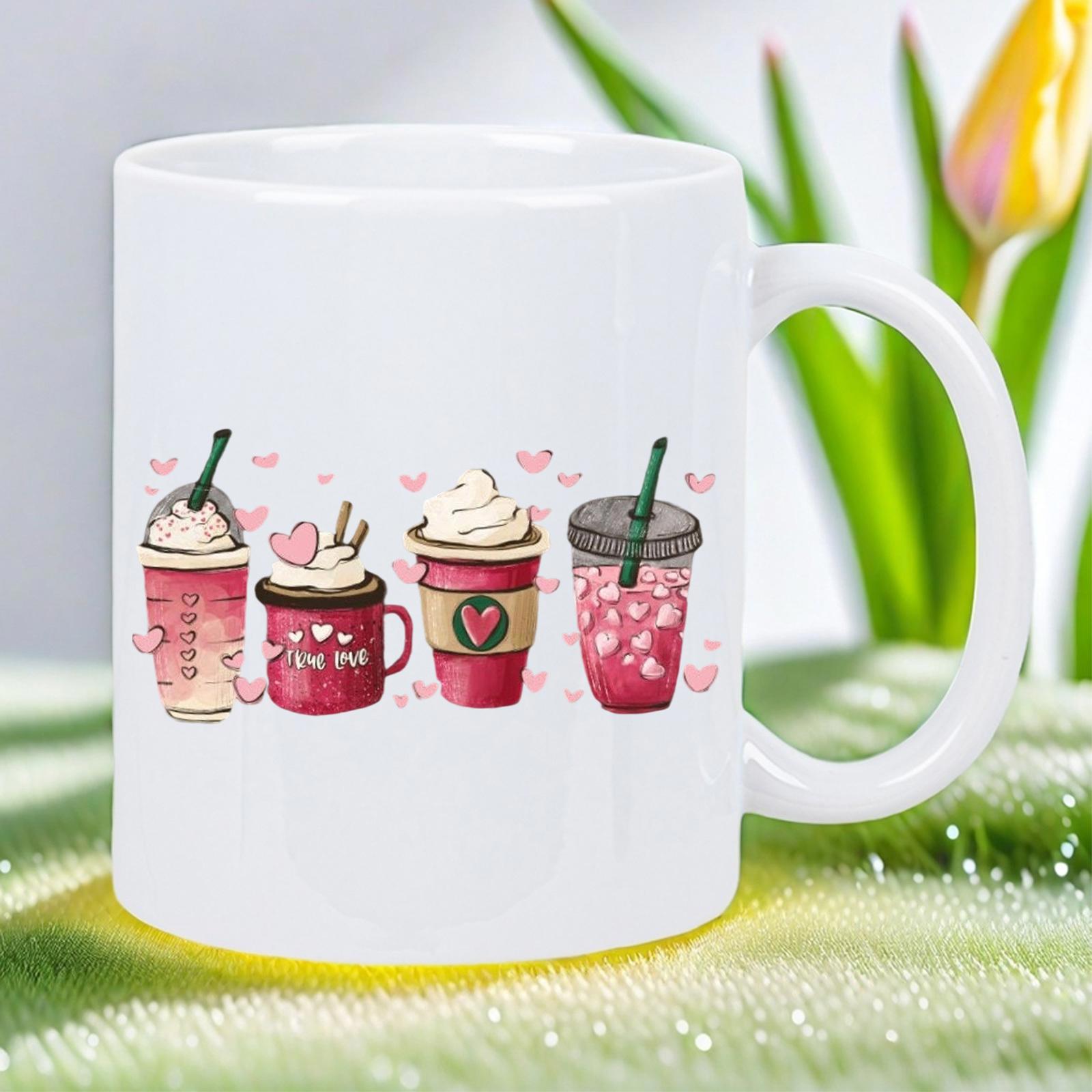 Tailorly White Ceramic 11 oz Mug - I Love You Assorted Sweet Romantic Pink Beverage Cups With Whipped Cream And Floating Hearts Drink