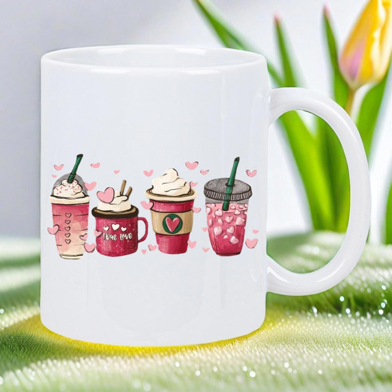 Tailorly White Ceramic 11 oz Mug - I Love You Assorted Sweet Romantic Pink Beverage Cups With Whipped Cream And Floating Hearts Drink