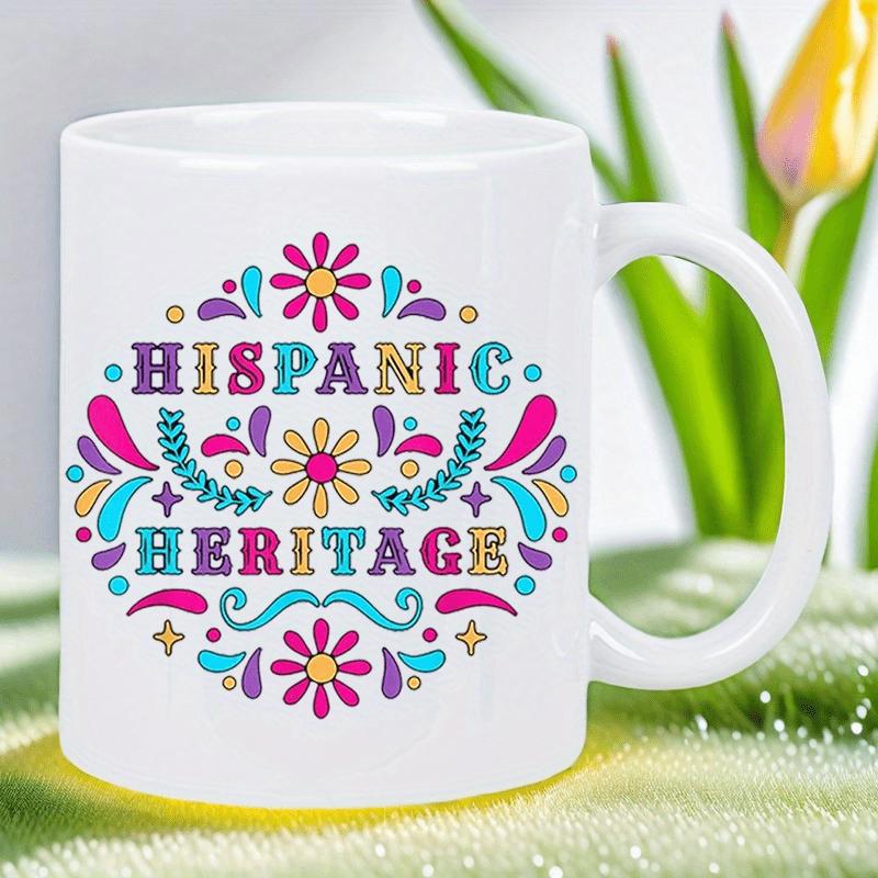 Tailorly White Ceramic 11 oz Mug - Hispanic Heritage Vibrant Multi Colored Traditional Folk Art Floral Patterns And Ornaments Mug