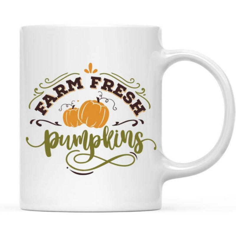 Tailorly White Ceramic 11 oz Mug - Farm Fresh Pumpkins Rustic Autumn Harvest Scene With Vibrant Orange Vines Growing Among Pumpkin