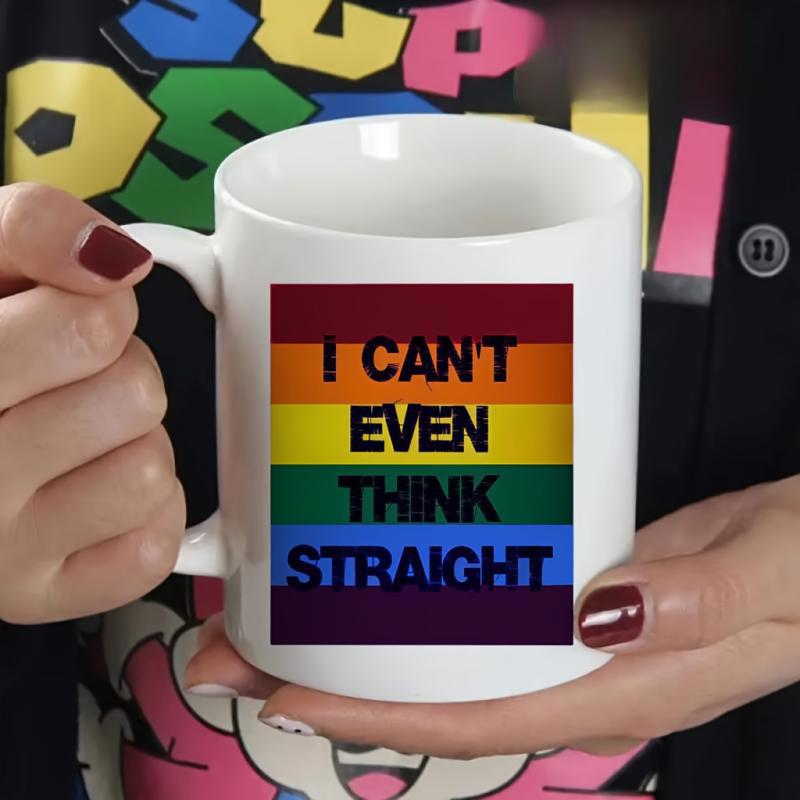 Tailorly White Ceramic 11 oz Mug - I Can't Even Think Straight Colorful Horizontal Rainbow Stripes Symbolizing Pride And Diverse Inclusive Community Spirit Rainbow