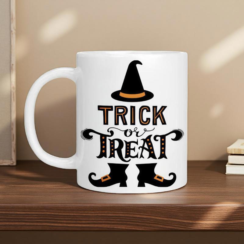 Tailorly White Ceramic 11 oz Mug - Trick Or Treat Festive Halloween Style Featuring Pointed Hat And Buckled Boots Hat
