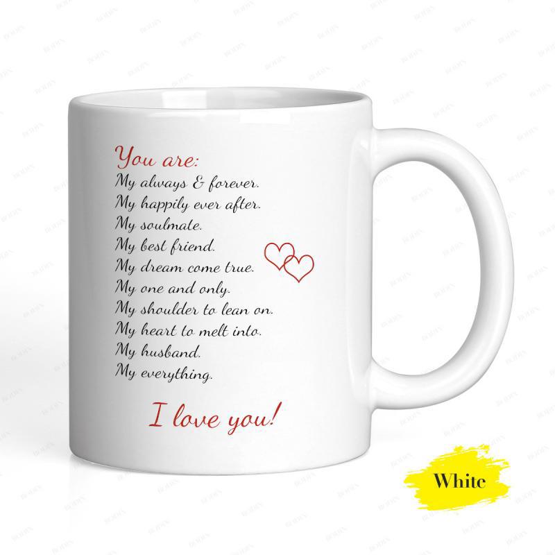 Tailorly White Ceramic 11 oz Mug - You Are My Everything I Love You Two Delicate Red Outline Hearts Set Against A Bright Background Heart