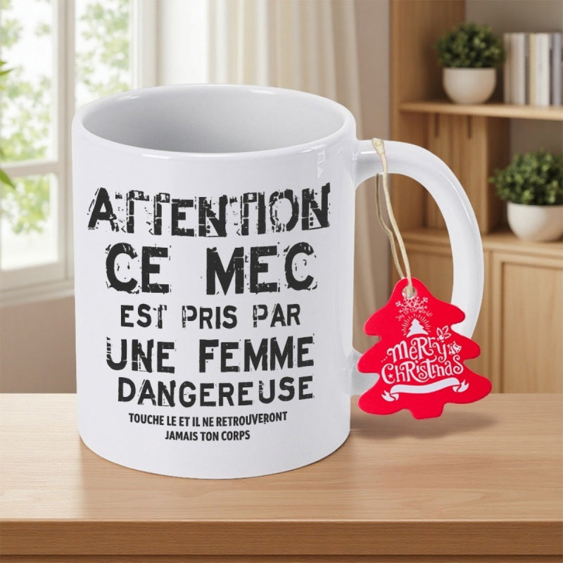 Tailorly White Ceramic 11 oz Mug - Merry Christmas Clean White Surface With Bold Distressed Text And Red Festive Hanging Mug
