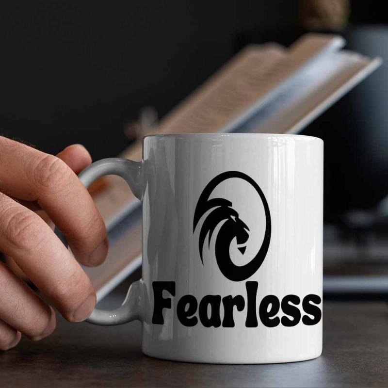 Tailorly White Ceramic 11 oz Mug - Fearless Bold Tribal Swirl Design Featuring A Powerful Courageous Silhouette Lion