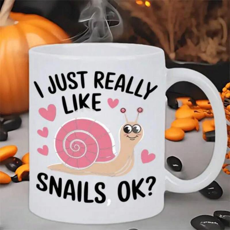 Tailorly White Ceramic 11 oz Mug - I Just Really Like Snails OK Cute Pink Cartoon Snail With Decorative Hearts In A Soft Setting Snail