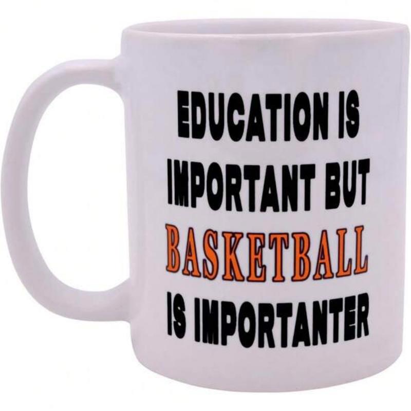 Tailorly White Ceramic 11 oz Mug - Education Is Important But Basketball Is Importanter Simple Minimalist Style Featuring Large Bold Letters Printed On Surface Mug