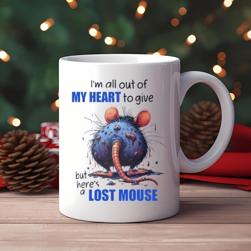 Tailorly White Ceramic 11 oz Mug - Im All Out Of My Heart To Give But Heres A Lost Mouse Stylized Blue Animal Character From Behind With Large Pink Ears Mouse