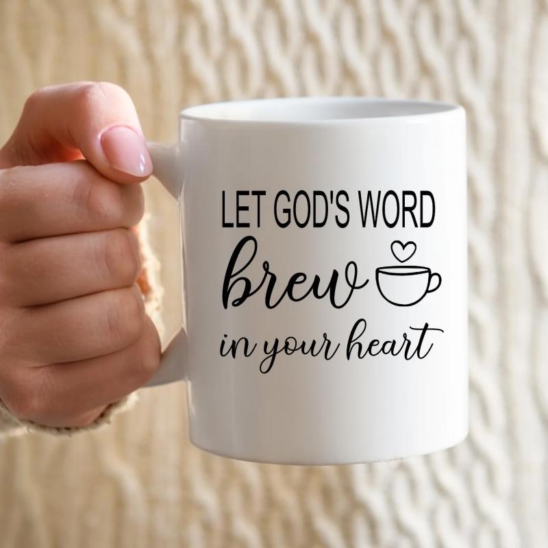 Tailorly White Ceramic 11 oz Mug - Let Gods Word Brew In Your Heart Simple Outlined Coffee Cup Featuring Small Floating Heart Design Mug